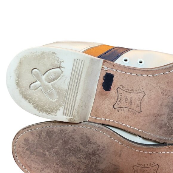 Vintage Striker Beige Split Toe Bowling Shoes Mens Size 10 Rockabilly Steampunk - Picture 12 of 15